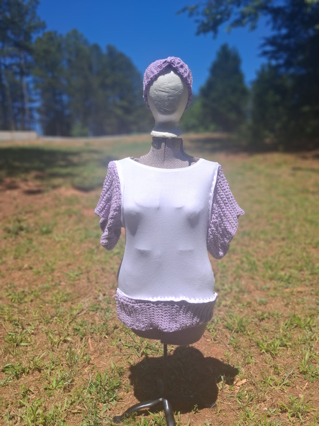 Crochet short sleeve shirt with matching headband