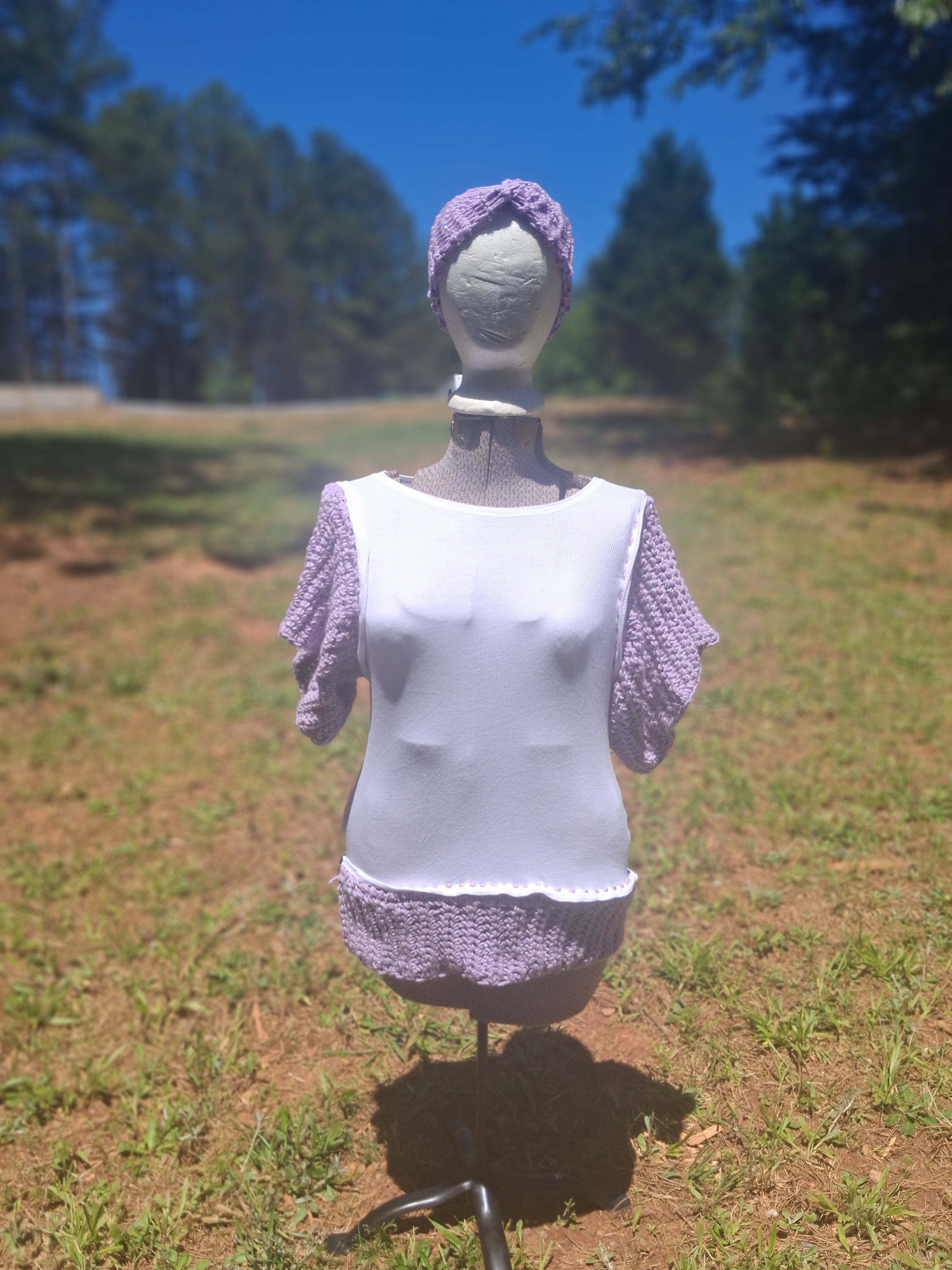 Crochet short sleeve shirt with matching headband
